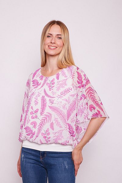 Jument Bluză cu mânecă liliac și gât de barcă cu model și detaliat -fuja Floral
