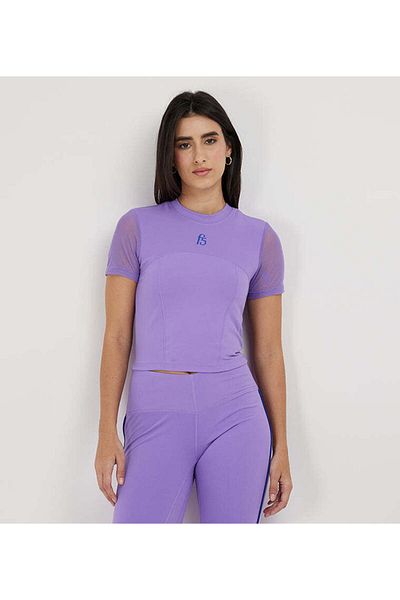 F5 Cropped Mesh Sleeve T-Shirt For Women