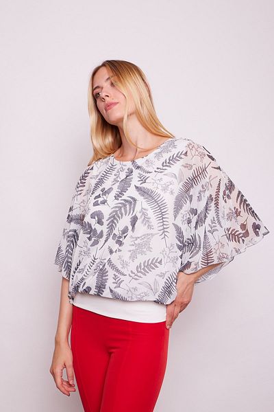 Jument Bluză cu mânecă liliac și gât cu barcă cu modele și detaliu - Floral negru