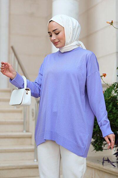 LOCCO Tricotaj supradimensionat liliac Pulover de damă - Decolteu