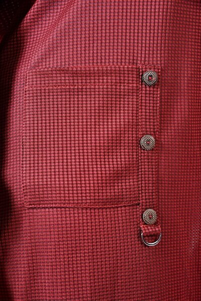 Ferace Claret Red Honeycomb Fabric Long Women's Cardigan - Large Size