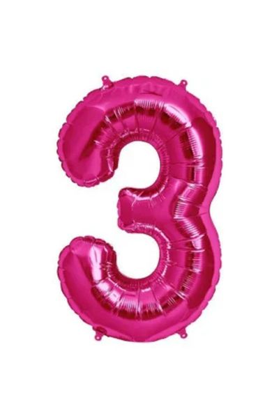eğlencemarketi Dark Pink Number Foil Balloon - 3 (34 Inch 76 cm)