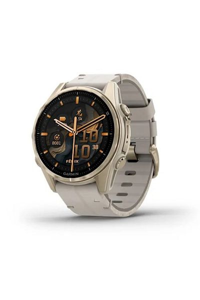 Garmin GARMIN FENIX 8 - 43 MM, AMOLED, SAPPHIRE SOFT GOLD STAINLESS STEEL WITH FOG GRAY LEATHER BAND