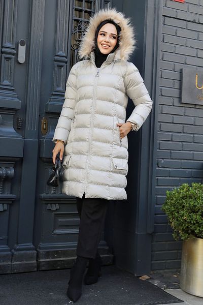 Neva Style Jachetă pufă Hijab Stone cu glugă 9781TAS