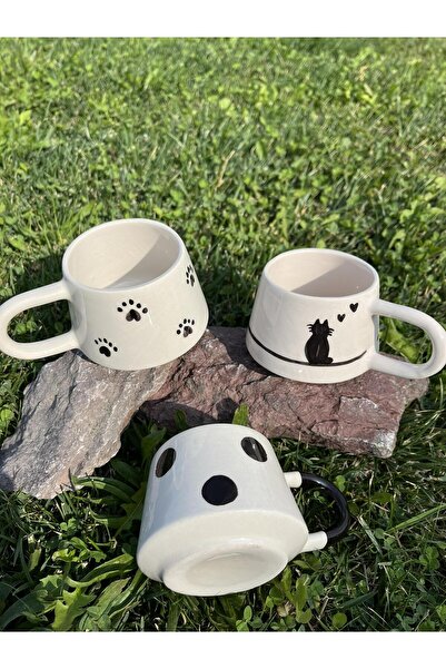 Inspire Ceramic Handmade Ceramic Cat Polka Dot Ceramic Mug Set 3-Piece Coffee...