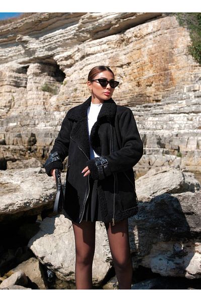 İLKCET MODA Palton supradimensionat din piele intoarsa importata cu acoperire moale