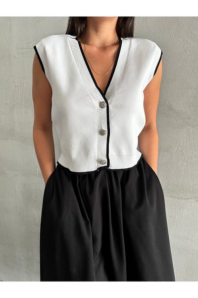 Laluvia Ecru Mona Contrast Striped Sleeveless Vest