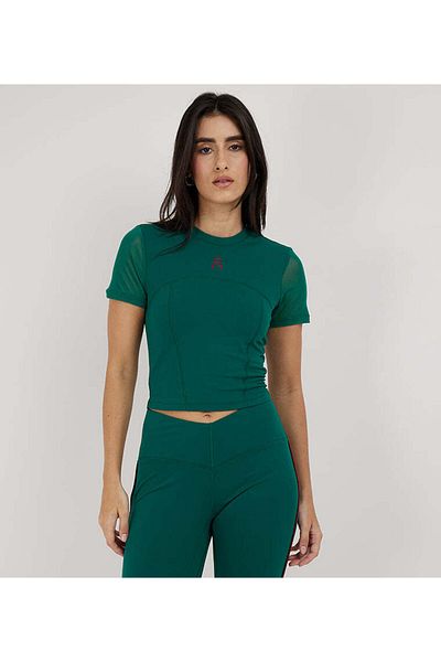 F5 Cropped Mesh Sleeve T-Shirt For Women