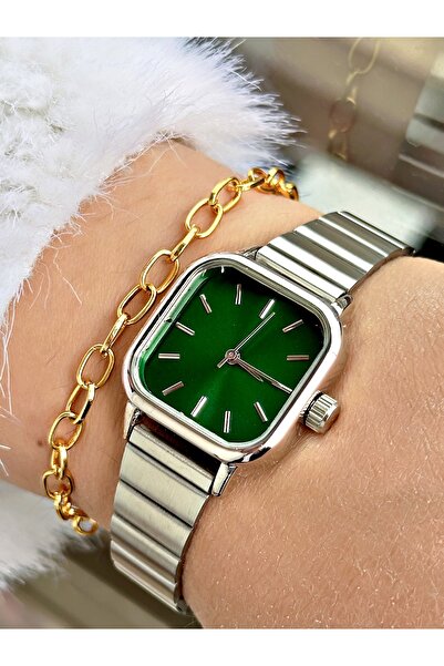 Tisaati Premium Özel Serisi Kare İnce Metal Kordon Kadın Kol Saati-Bileklik H...