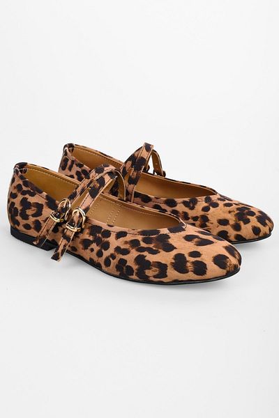 Shoeberry Γυναικείες μπαλαρίνες Fiesty Leopard με διπλό λουράκι