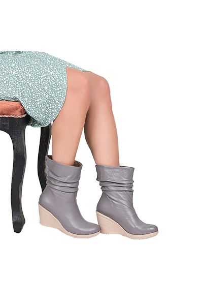 NOOSY Genuine Leather Wedge Heel Flat Gray Women's Boots