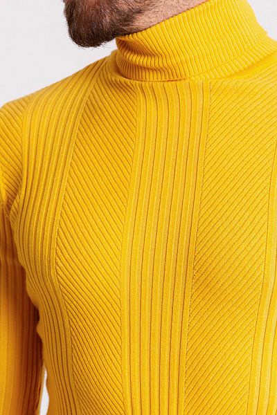 Mcr Stripe Patterned Slim Fit Full Turtleneck Men's Knitwear Sweater Yellow - 11336.20K