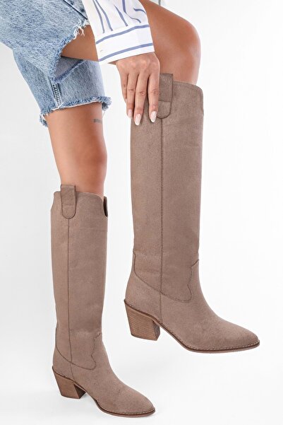 Shoeberry Women's Rebel Mink Suede Cowboy Boots