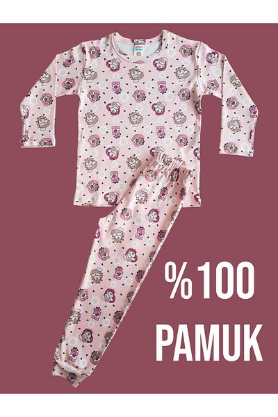 Çamaşır Bahçesi Patterned Children's Long Sleeve Pajama Set - # Printed Children's Pajama Set # Laundry Garden # Pink Moon Pattern Pajamas