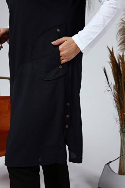 Ferace Women's Hijab Clothing Long Summer Pocket Zippered Vest Navy Blue