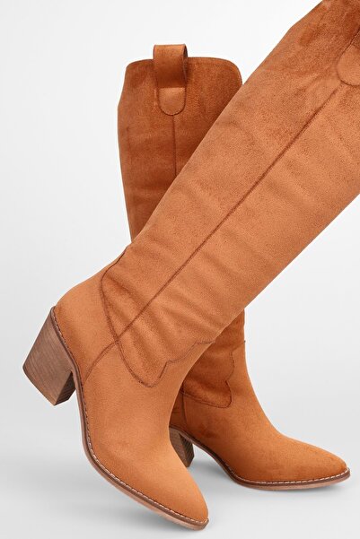Shoeberry Rebel Tan Suede Women's Cowboy Boots