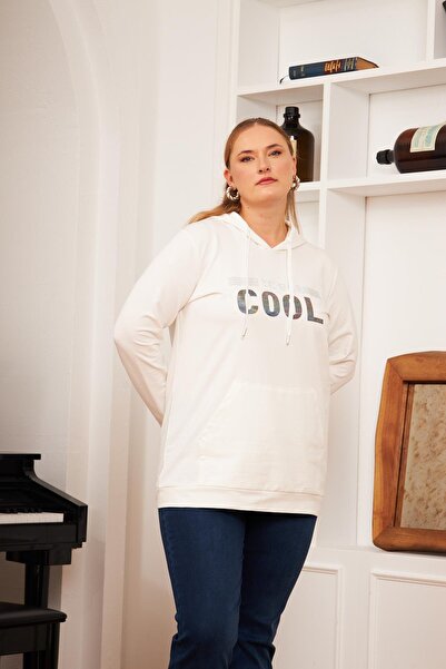 RMG Ecru Large Size Stone Printed Sweatshirt