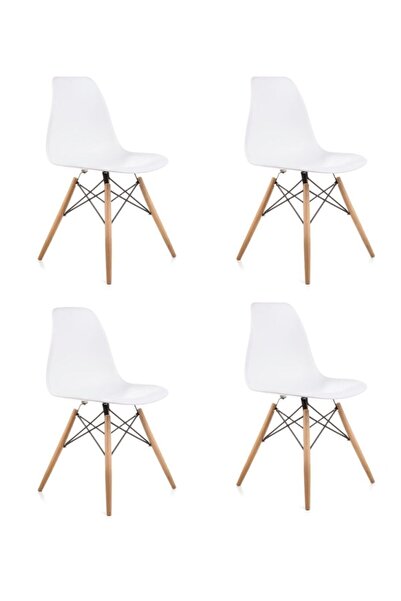 Dorcia Home Mona Beyaz Eames Sandalye - 4 Adet - Cafe Balkon Mutfak Sandalyesi