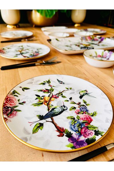 CASA DE BELLA 15 Pieces Luxury Breakfast Set for 6 People with Bird Motif