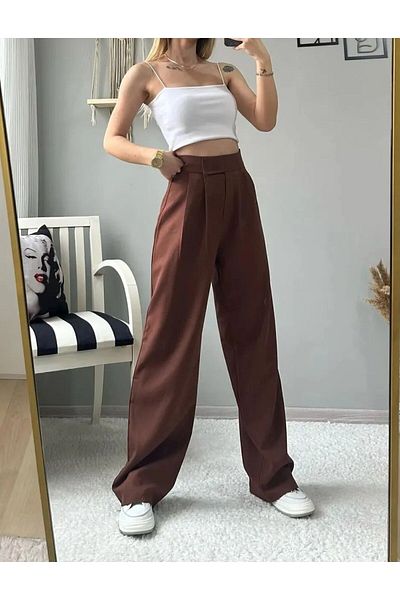 THIFF GYMWEAR Women's Lycra Velcro Closure Brown Wide Leg Comfortable Palazzo Trousers