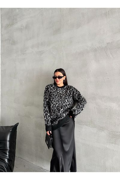 Laluvia Černý svetr Fiona Crew s leopardím vzorem-4477