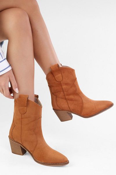 Shoeberry Vega Tan Wildleder-Cowboystiefel für Damen