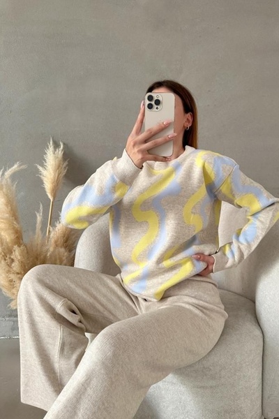 bayansepeti High Waist and Crew Neck Women's Knitwear Hijab Suit - Sweater and Trousers 0259