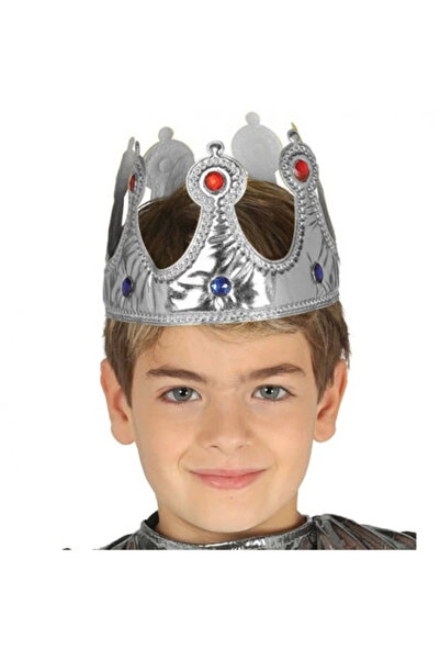 Epilons Silver Color Fabric Material Children's King Crown 57 Cm