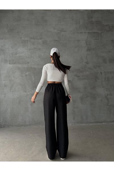 BETULAKSUBUTİK Women's Black Poly-Viscose Trousers