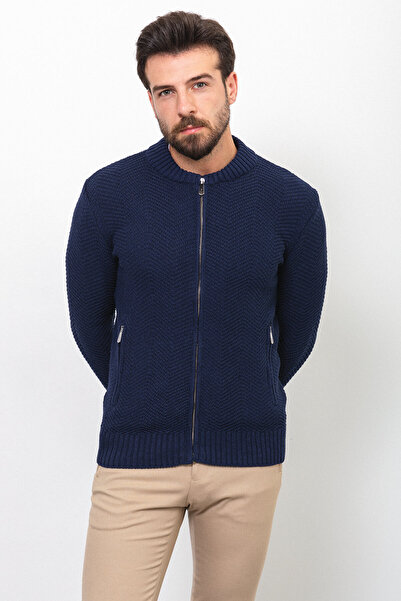 Mcr Ανδρική ζακέτα με μοτίβο Slim Fit με γιακά δικαστής, μπλε ναυτικό - 11233.22K