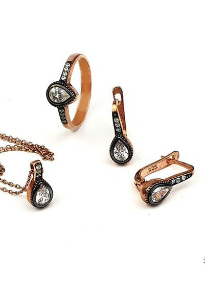 OSESHOP elmas işçiliği zirkon taşlı gümüş rose takı seti yüzük
