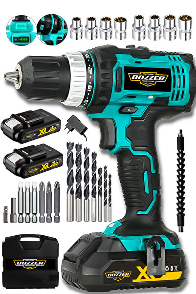 DOZZER Alman Hard-Q Darbeli 27 Parça Setli 2x Akülü Şarjlı Akülü Vidalama Mat...