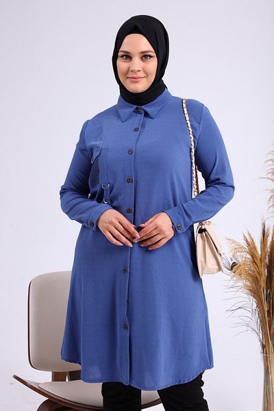Ferace Women's Aerobin Hijab Tunic Stone Printed Indigo