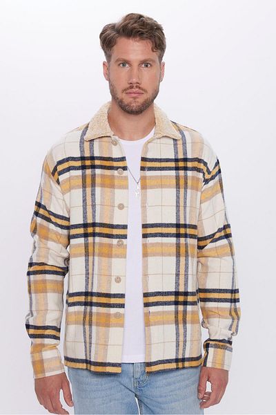 Tudors Unisex Relax Fit Relaxed Fit Checked Winter Lumberjack Overshirt Jacket Style Plush Lapel Shirt