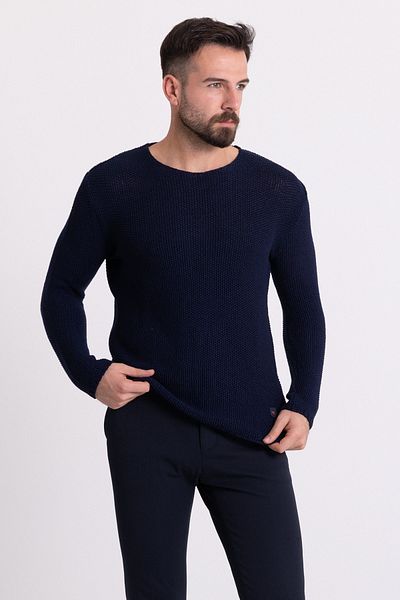 Mcr Lase Slim Fit Crew Neck Long Sleeve Men's Knitwear Sweater Navy Blue - 11348.20K