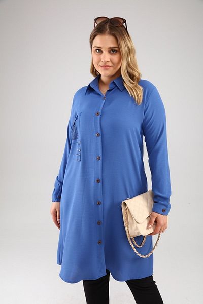 Ferace Women's Large Size Rhinestone Ayrobin Shirt Tunik Indigo