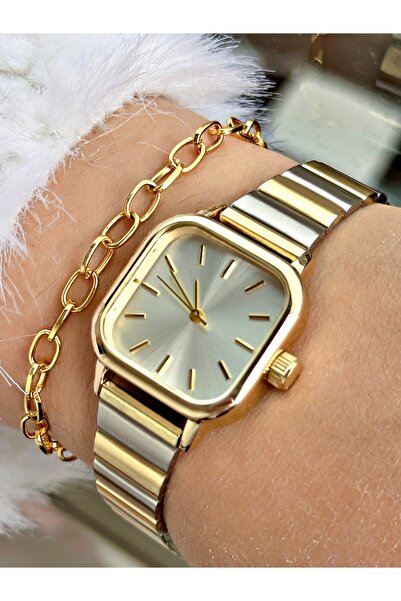Tisaati Premium Özel Serisi Kare İnce Metal Kordon Kadın Kol Saati-Bileklik H...
