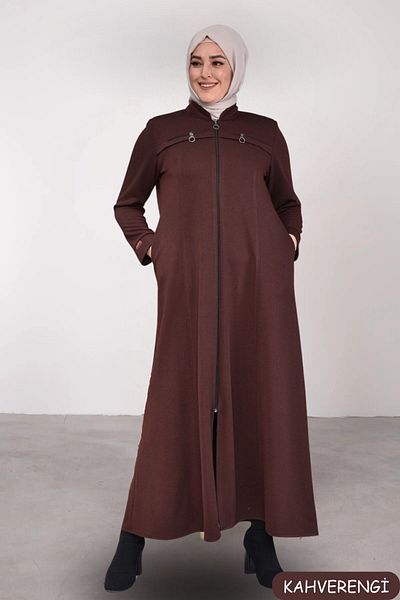 Ferace Women's Large Size Winter Overcoat Mother Zippered Brown