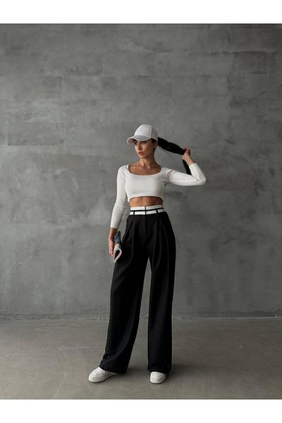 BETULAKSUBUTİK Women's Black Poly-Viscose Trousers