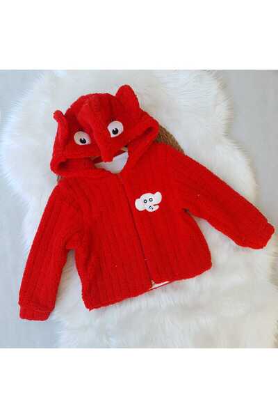 aden kids Red Unisex Children's Checkered Plush Cardigan - with Lining Detail, 1-5 Years, Winter