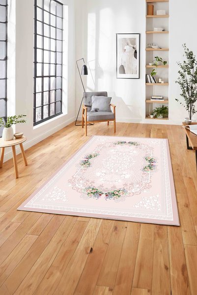 Napoli Home Baskılı Klasik Çerçeveli Çiçek Model Yıkanabilir Kaymaz Taban Yol...