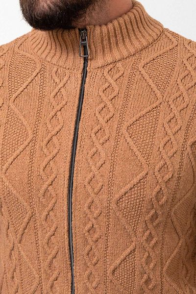 Mcr Braided Slim Fit Judge Collar Zippered Wool Men's Knitwear Cardigan Camel - 11236.23K