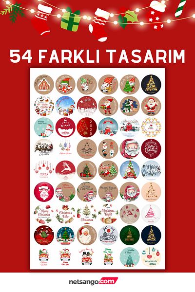 Netsan Etiket New Year Themed Gift Package - 54 Pieces Stickers, New Year Label 2025