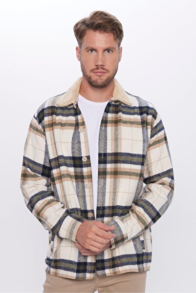 Tudors Unisex Relax Fit Rahat Kesim Kareli Kışlık Oduncu Overshirt Ceket Tarzı Peluş Yaka Gömlek