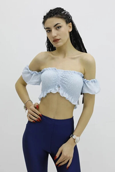 svakki Balloon Sleeve Elastic Bustier Baby Blue - P-019964