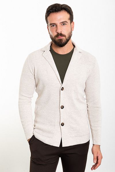 Mcr Straight Slim Fit Pocket Pocket Wool Men's Knitwear Jacket Beige - 11237.23K