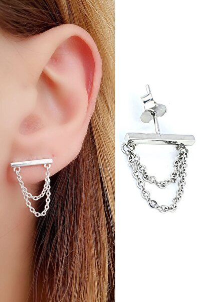 OSESHOP İtalyan 925ayar Gümüş Zincir Detaylı Tasarım Tek Küpe
