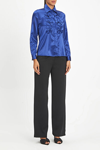 SERPİL Fiyonk Detaylı Saks Saten Gömlek 40112