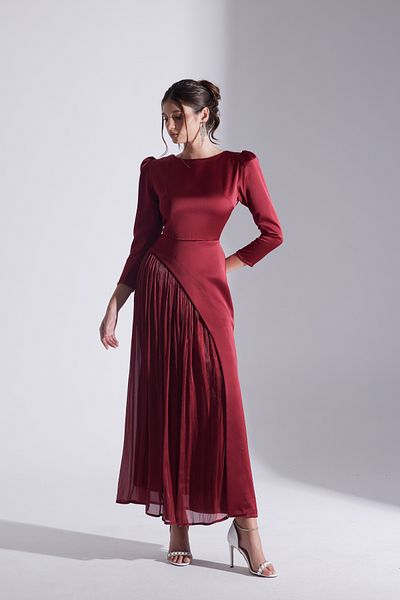 BETTY & SAM Riva Red Asymmetric Detailed Chiffon Skirt Dress