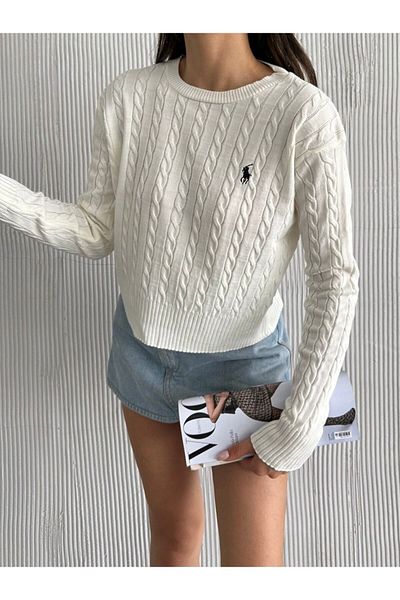 oshebu Pulover de tricotaj cu detaliu tricot cu decolteu